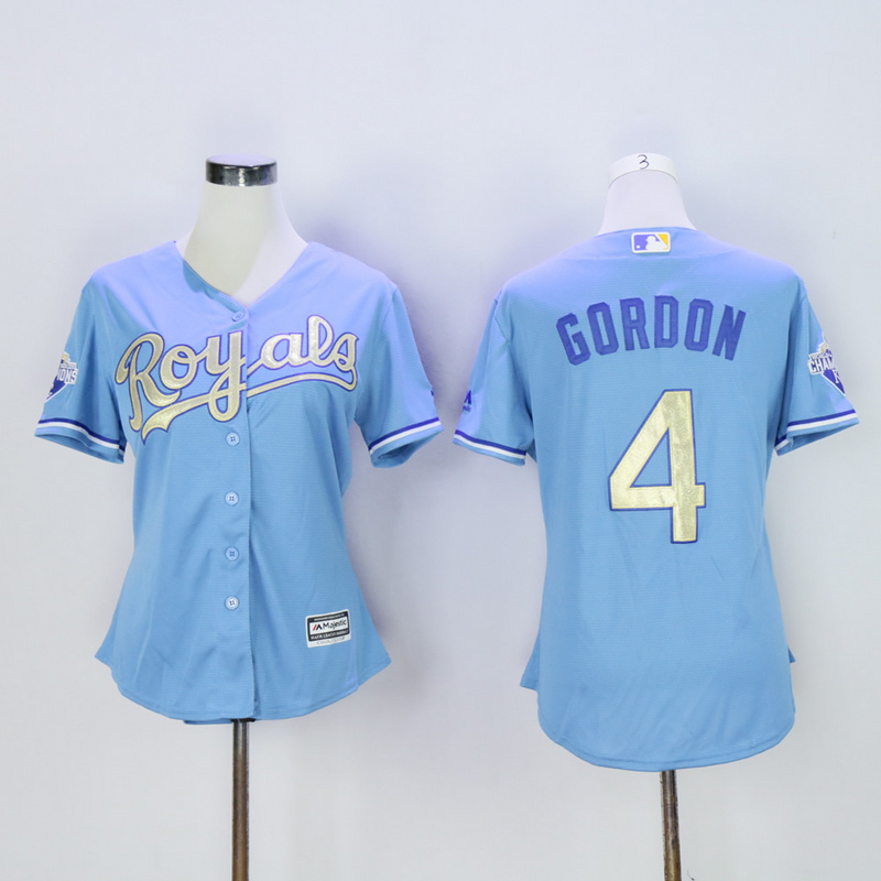Women Kansas City Royals #4 Gordon Light Blue Champion MLB Jerseys->women mlb jersey->Women Jersey